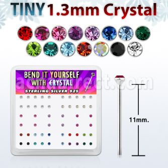 ny6mx caja display piercing nariz doblar tu mismo plata esterlina 925 0 6mm cristal 1 25mm mayorista