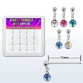 nydm16 caja display 16 piercing nariz doblar tu mismo plata esterlina 925 0 6mm bola cristal redondo colgado mayorista