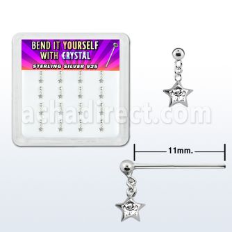 nyds16c caja display 16 piercing nariz doblar tu mismo plata esterlina 0 6mm estrella cristal centro redondo claro mayorista