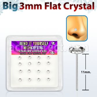 nyfb16c caja display 16 piercing nariz doblar tu mismo plata esterlina 925 0 6mm cristal claro redondo extra plano 3mm al por mayor