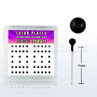 nykbbx2 caja display piercing nariz doblar tu mismo plata esterlina 925 0 6mm bola negro 2mm mayorista
