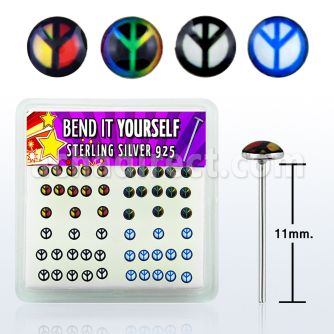nylgx4 caja display piercing nariz doblar tu mismo plata esterlina 925 0 6mm logos variados paz al por mayor