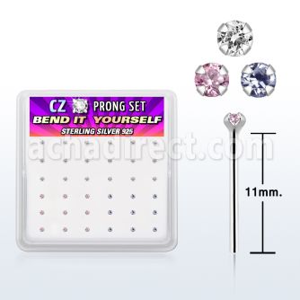 nyz15mbx caja display 36 piercing nariz doblar tu mismo plata esterlina 925 zirconia redonda 1 5mm al por mayor