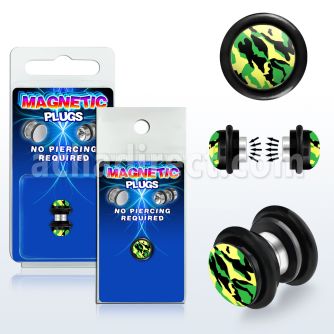 pkmp87 plug falso magnetico acrilico negro logo patron camuflaje anillos goma 8mm 1 pieza mayorista