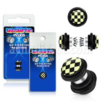 pkmp89 plug falso magnetico acrilico negro logo cuadros negros blancos anillos goma 8mm 1 pieza venta