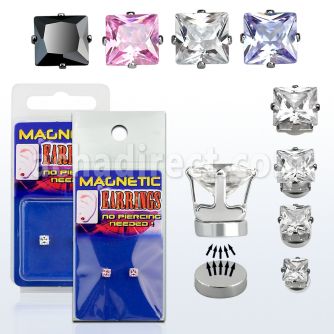 pkmszq par piercings oreja acero 316l magneticos zirconia cuadrada base magnetica 1 pieza al por mayor