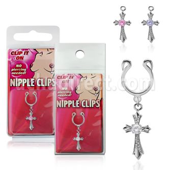 pknp19 surtido piercings falsos clips pezon falsos cruz zirconia redonda centro 1 pieza mayorista