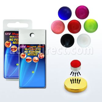 pmgvb3 piercing magnetico falso acrilico uv media bola 3mm base magnetica color dorado 8mm 1 pieza venta