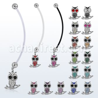 pnd465 piercing ombligo embarazada bolas 5mm acero colgante cristal buho rama longitud 50mm mayorista