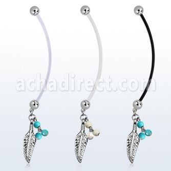 pnd601b piercing ombligo embarazada bolas 5mm acero colgante pluma 3 bolas falsa turquesa longitud 50mm distribuidor mayorista