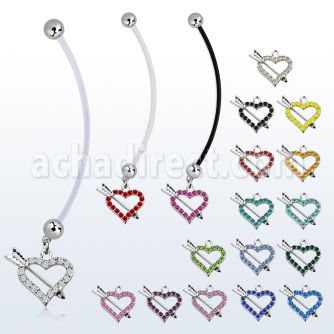pnd678 piercing ombligo embarazada bolas 5mm acero colgante cristal tachonado corazon & flecha longitud 50mm venta