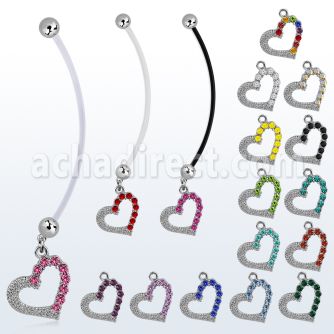 pndhrc4 piercing ombligo embarazada bolas 5mm acero colgante cristal tachonado corazon inclinado longitud 50mm mayorista