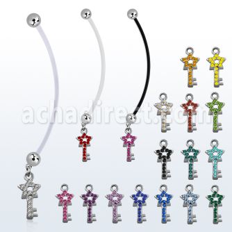 pndstky piercing ombligo embarazada bolas 5mm acero colgante llave estrella cristal plata longitud 50mm distribuidor mayorista