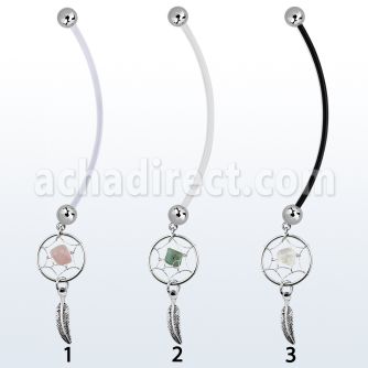 pndvd1 piercing ombligo embarazada bolas 5mm acero colgante plata 925 atrapasuenos pluma longitud 50mm venta