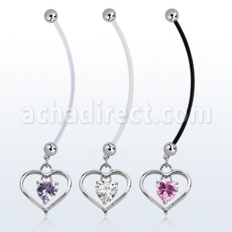 pndz115 piercing ombligo embarazada bolas 5mm acero colgante corazon zirconia interior corazon longitud 50mm distribuidor mayorista
