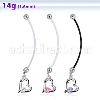 pndz362 piercing ombligo embarazada bolas 5mm acero colgante corazon zirconia longitud 50mm venta