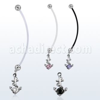 pndz371 piercing ombligo embarazada bolas 5mm acero colgante ancla zirconita redonda longitud 50mm venta