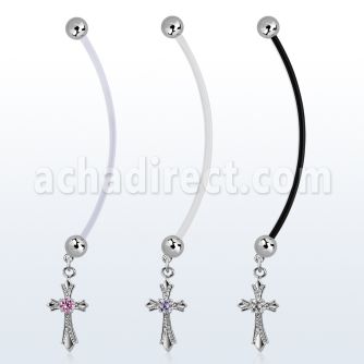 pndz379 piercing ombligo embarazada bolas 5mm acero colgante cruz estilo vintage zirconia redonda centro longitud 50mm distribuidor mayorista