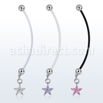 pndz413 piercing ombligo embarazada bolas 5mm acero colgante flor zirconia plata longitud 50mm al por mayor