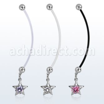 pndz414 piercing ombligo embarazada bolas 5mm acero colgante estrella zirconia redonda medio plata longitud 50mm distribuidor