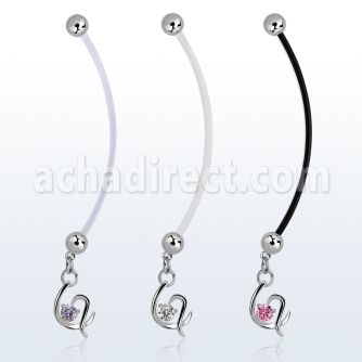 pndz731 piercing ombligo embarazada bolas 5mm acero colgante corazon lujo zirconia plata longitud 50mm al por mayor