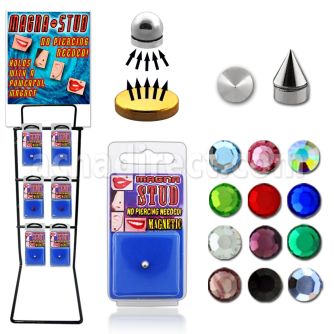 rkmg estante 72 144 piercings magneticos variados cristal bola cono distribuidor mayorista