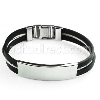 rsb14 brazalete ancla goma acero inoxidable placa nombre decorada brillo espejo mayorista