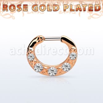 rsepg14 septum click plata 925 oro rosa barra cierre acero 316l 5 zirconia mayorista