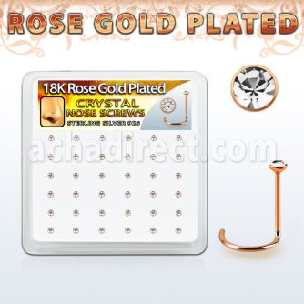 rsnwbxc caja display 36 piercing nariz l plata 925 oro rosa 0 6mm cristal 1 5mm venta
