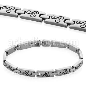 sb208 brazalete acero inoxidable brillo espejo triskel grabado venta