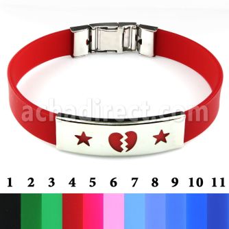 sbl27 brazalete banda piel color placa brillo espejo acero inoxidable corazon roto cortado entre estrellas distribuidor mayorista