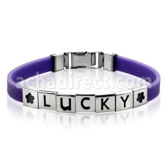 sbp brazalecete banda morada palabra lucky acero inoxidable brillo espejo distribuidor