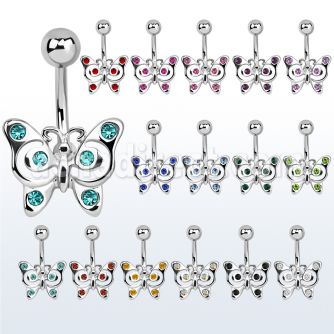 se013 piercing ombligo acero quirurgico filigrana mariposa cristal distribuidor
