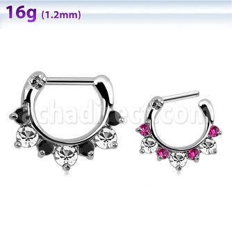 sephx16 septum clicker cristal barra cierre acero 316l 3 grandes zirconita cz 4 cristal colores alternantes barra 6mm 8mm al por mayor