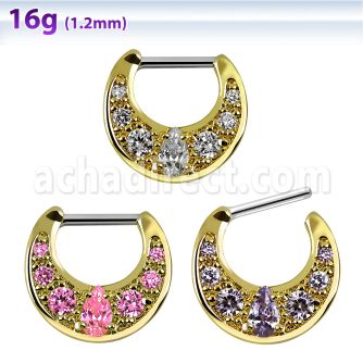 sepi16 septum clicker zirconita zirconita oval rodeada por 6 cristal barra cierre acero 316l mayorista