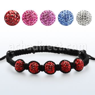 shm2 brazalete shamballa cuerda piel 5 bolas cubiertas multi cristal 10mm diametro ajustable venta