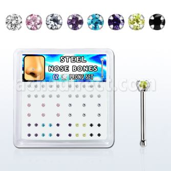 snbz2xm caja unidades piercing nariz hueso acero quirurgico cz redonda colores variados