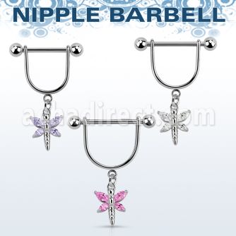 snpoz1 barbell pezon estribo acero quirurgico bolas 5mm libelula alas zirconita pintada mayorista