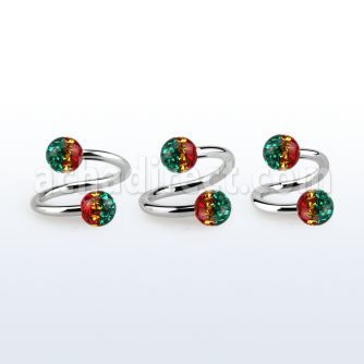 spfr5r espiral acero quirurgico bolas multi cristal ferido 5mm rayas color rasta mayorista