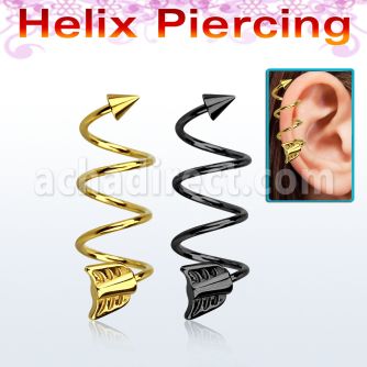 sphetaw piercing espiral helix acero quirurgico triple pvd cono acero 4mm final acero flecha al por mayor