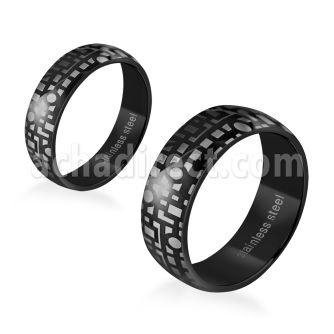 srb54 anillo acero anodizado negro estampado geometrico distribuidor