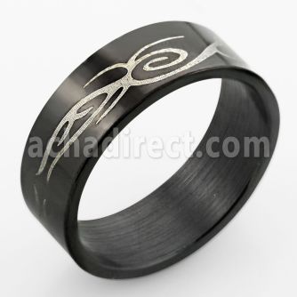 srb58 anillo acero inoxidable anodizado negro tribal delgado mayorista