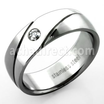 src22 alianza boda acero inoxidable brillo espejo surcos diagonales centro cristal claro anchura mujer 4mm anchura hombre 7mm distribuidor
