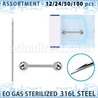 sset09 kit piercings profesional 100 barbells pezon acero quirurgico 316l bolas 5mm 100 agujas acero quirurgico esterilizadas al por mayor