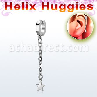 stainless steel helix huggie earring w a star on chain