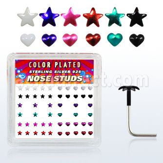 sxphs caja display piercing nariz l plata 0 6mm corazon estrella colores distribuidor