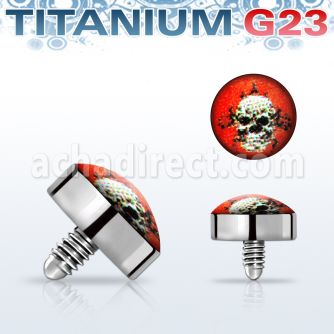 talg7 microdermal titanio g23 disco 4mm logo calavera fondo rojo rosca interna base microdermal 2mm 2 5mm mayorista
