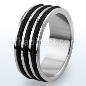 tir6 anillo titanio g23 brillo espejo tres bandas goma negras distribuidor