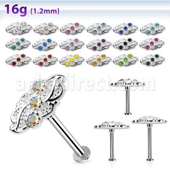 tlb40 labret tragus acero 316l base redonda 2 5mm tragus piercing hoja tres cristal la esta plata al por mayor