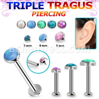 tlbio piercing labret tragus acero 316l rosca interna base redonda 2 5mm opalo 3 5mm piercing tragus triple venta